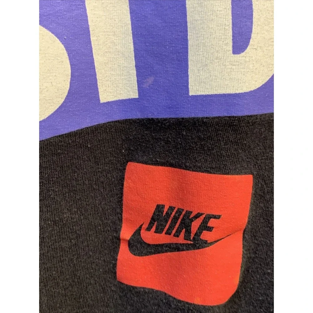 VTG NIKE Just Do It‎ BLACK/BLUE Box Logo Shirt Men’s SMALL RARE Made in USA